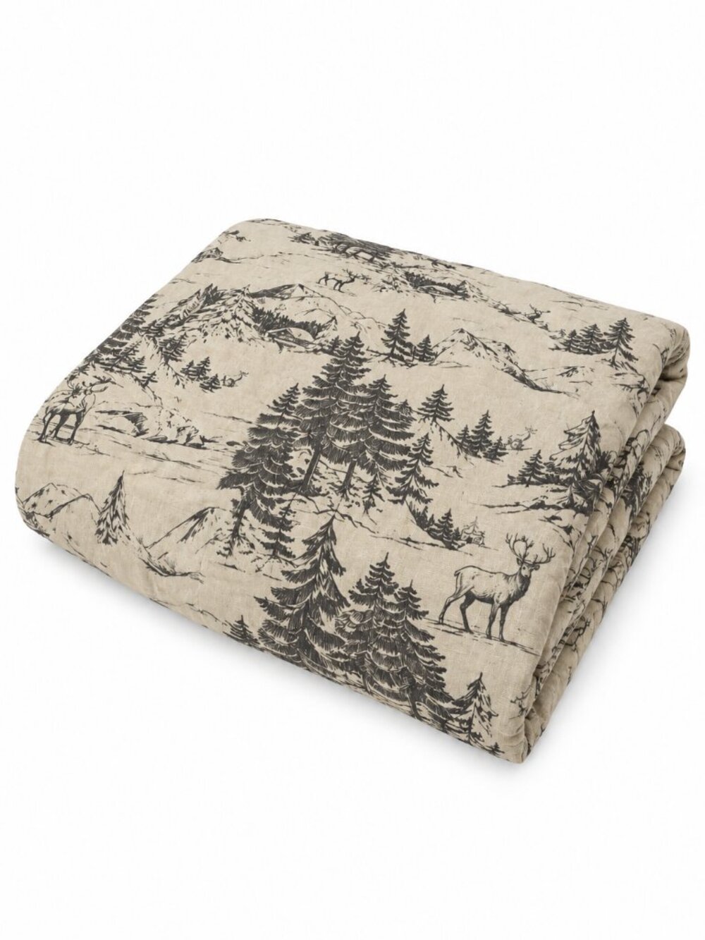 Pottery Barn Rustic Forest Duvet Cover King Cal King Cotton Linen Deer Toile